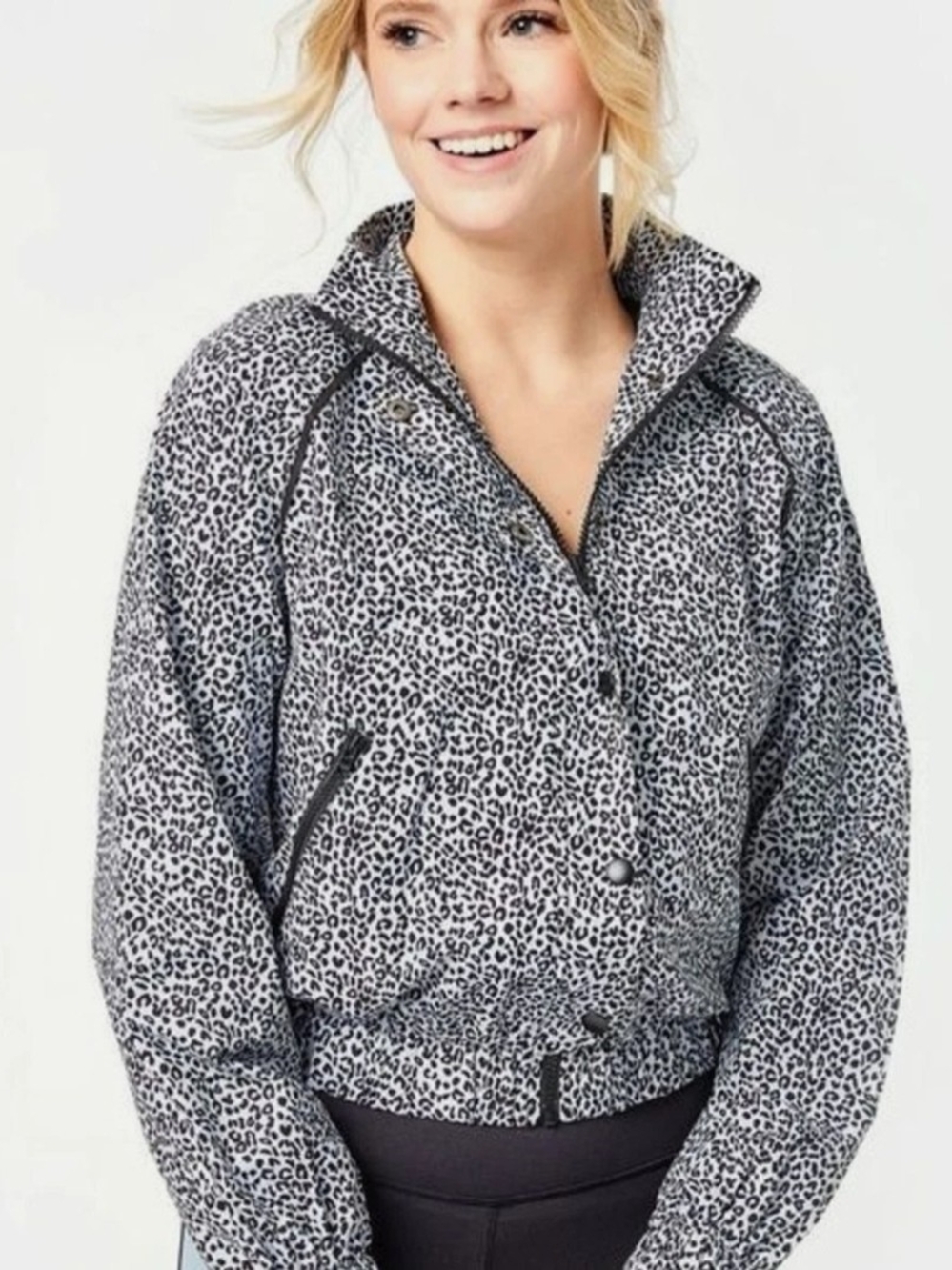 Anthropologie All Fenix Allfenix White Black Leopard Crop Jacket Size Medium